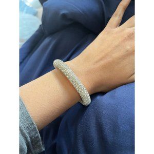 White rhinestone bangle bracelet Silver clear crystal bold chunky sparkle bling